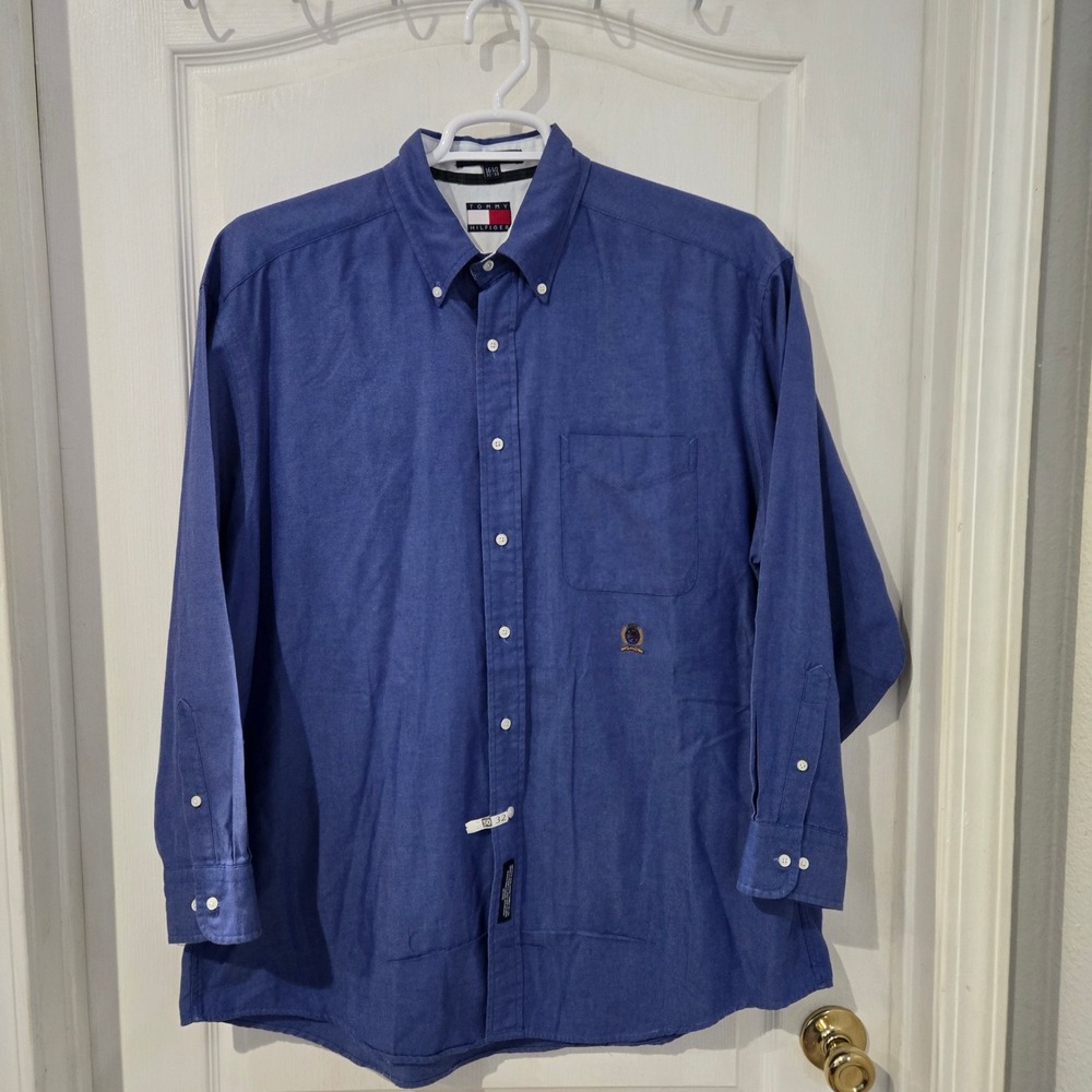 Tommy Hilfiger Button Down Shirt Mens 16.5 32/33 Blue‎ Cotton Oxford Preppy